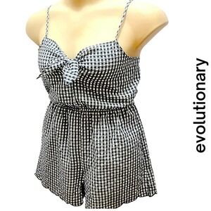 Evolutionary NWT Black White Gingham Printed Co-Ord Romper, Med‎